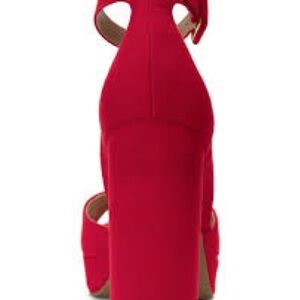 Striking Red Block Heel Shoes with Ankle Strap